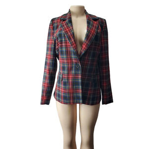 Just women's red multi plaid jacket size S